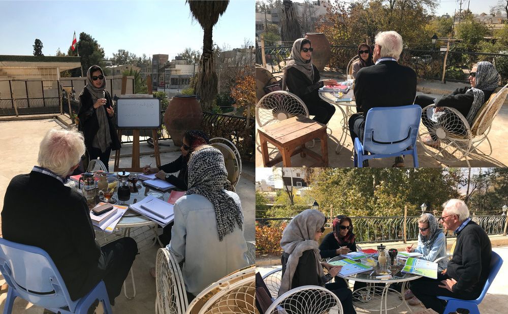 Students studying on the balcony at Sarv-e-Naz gallery